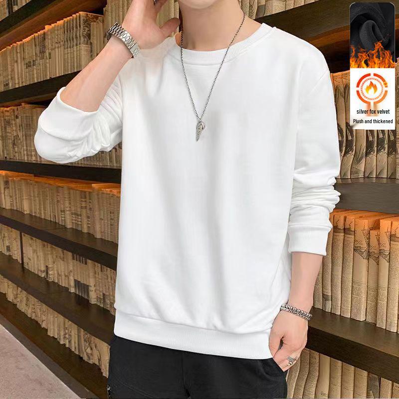 Men's Long-Sleeve Velvet-Lined Sweatshirt: Trendy, Loose Fit, Round Neck, Autumn/Winter Style for Young Students