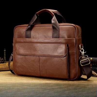 Men's Large-capacity Business Briefcase First Layer Cowhide Computer Portable One-shoulder Retro Crossbody Bags