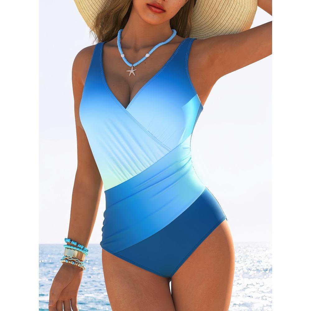 

Удобный женский модный слитный купальник из 1 предмета, высокоэластичная полиэстеровая ткань, быстросохнущий узор в стиле колор-блок, трикотажное плетение XXL