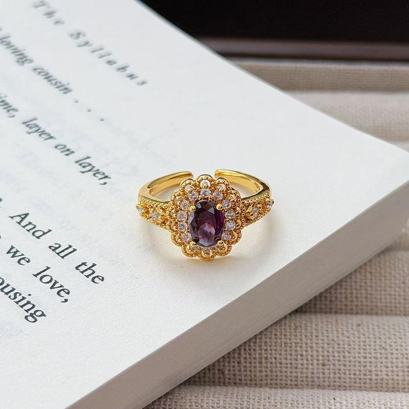 Medieval French Retro Full Diamond Open Ring Fashion High Sense Temperament Niche Design Exquisite Diamond Accessories Women