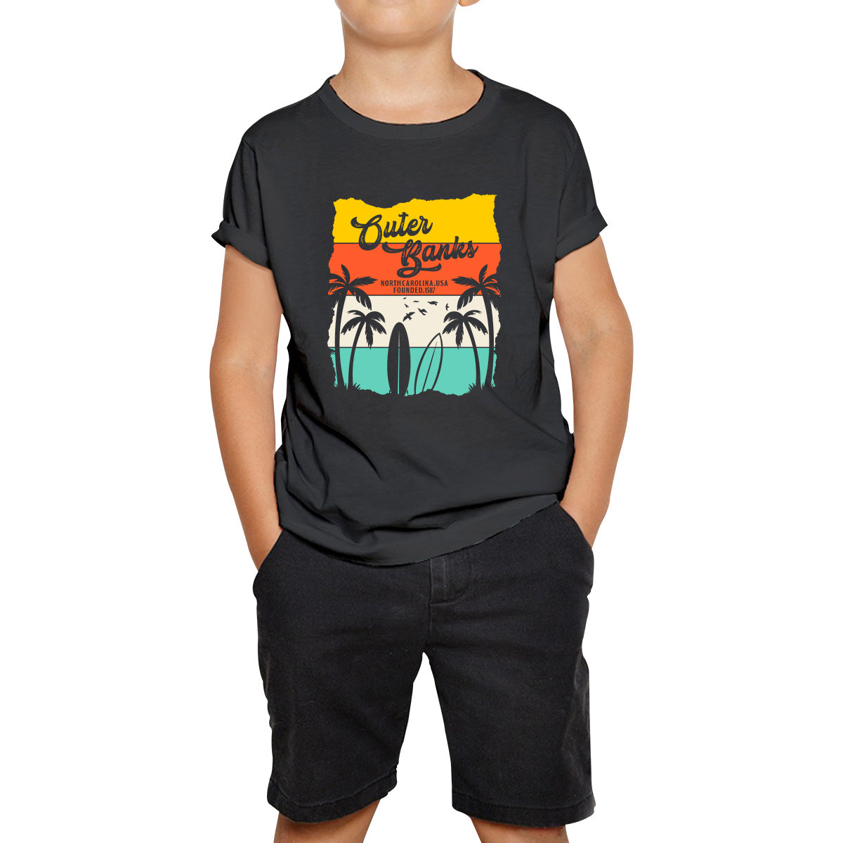 Outer Banks North Carolina NC Vintage Retro Beach Sunset TV Series JJ Maybank Pogue life OBX Fans Kids T Shirt 100