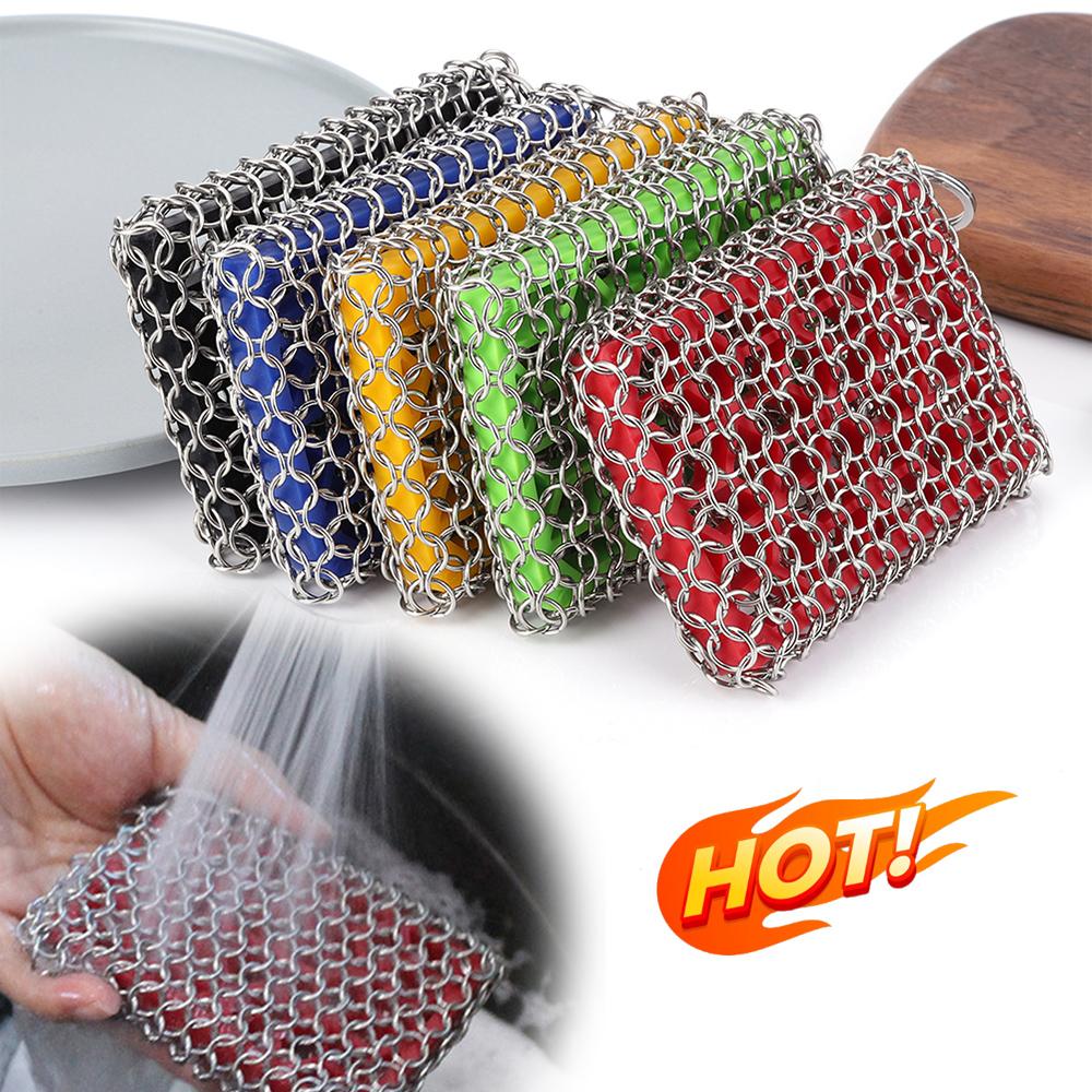 Strong Cleaning Skillet Cleaner Stainless Chainmail Scrubber with Hanging Ring Cast Iron Pan Cleaning Brush for Cast Iron Pans