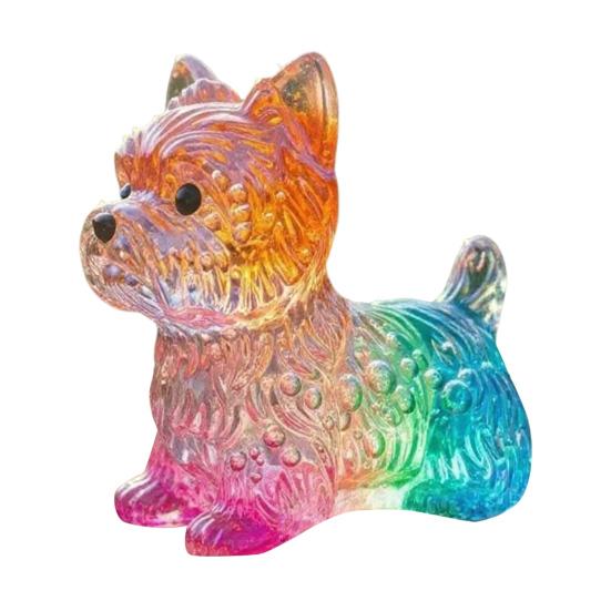 Colorful Glass Dog Ornaments Rainbow Gradient Puppy Figurines Decorative Dog Sculpture Gift for Holidays Birthdays
