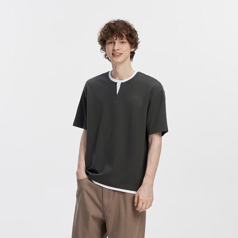 Semir Men's Waffle Knit Color Block Faux Layer Short Sleeve T-Shirt