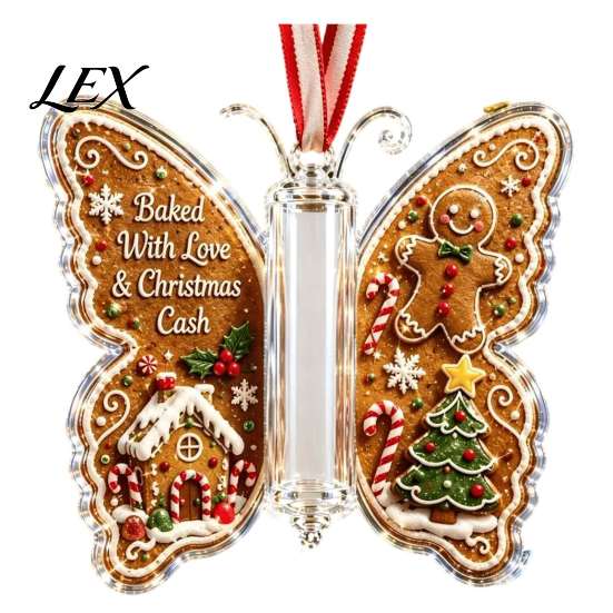Acrylic Cash Display Christmas Gift Ornament, Butterfly Money Holder with Built?in Festive Party Decoration Clear Compartment, Holiday Hanging