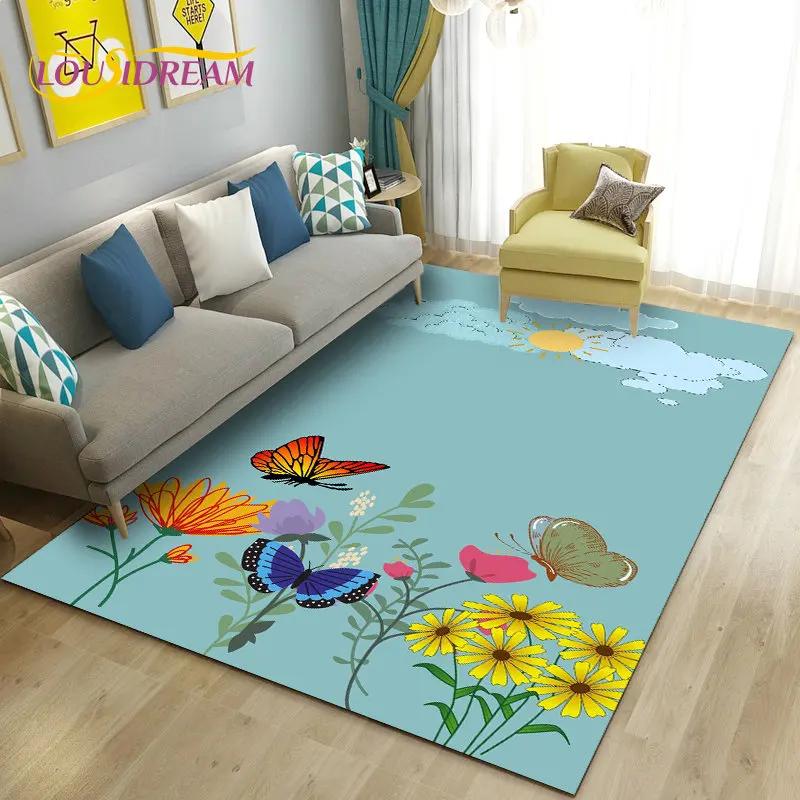 3D Mushroom Flower Plant Leaf Area Rug,Carpet Rug for Living Room Bedroom Sofa Doormat Decoration,Kitchen Non-slip Floor Mat