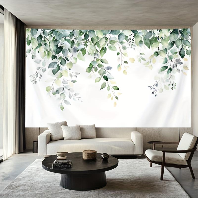 Boho Green Leaf Wall Hanging Tapestry,Watercolor Botanical Plant Art Decor Fabric, Soft Peaceful Ornament For Home Room Interior