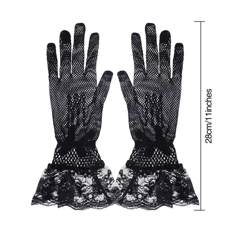1 Pair Elegant Ladies Short Lace Gloves New Sheer Fishnet Mesh Black White Prom Party Female's Fashion Solid White Mittens