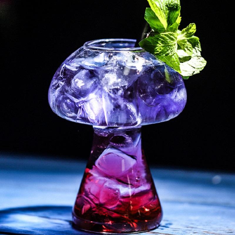 Mushroom Cocktail Glass Cup with Straw For Drinks Beer Creative Clear Wine Glasses Coffee Cups Drinkware Cocktail Tool
