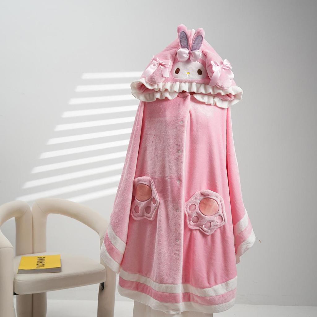 Cartoon Sheep Wool Blanket Shawl: Cozy Hooded Nap Cloak for Autumn & Winter