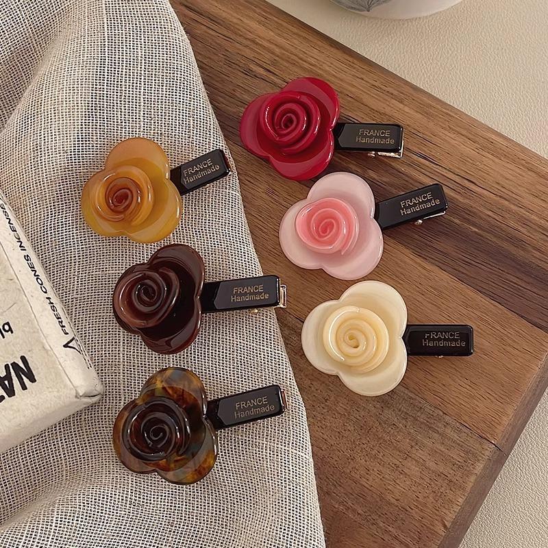 Rose Flower Acetic Acid Hair Clip AtmosphereSide Bangs ClipGirlish Side Clip Broken HairDuckbeak Clip Hair Accessory