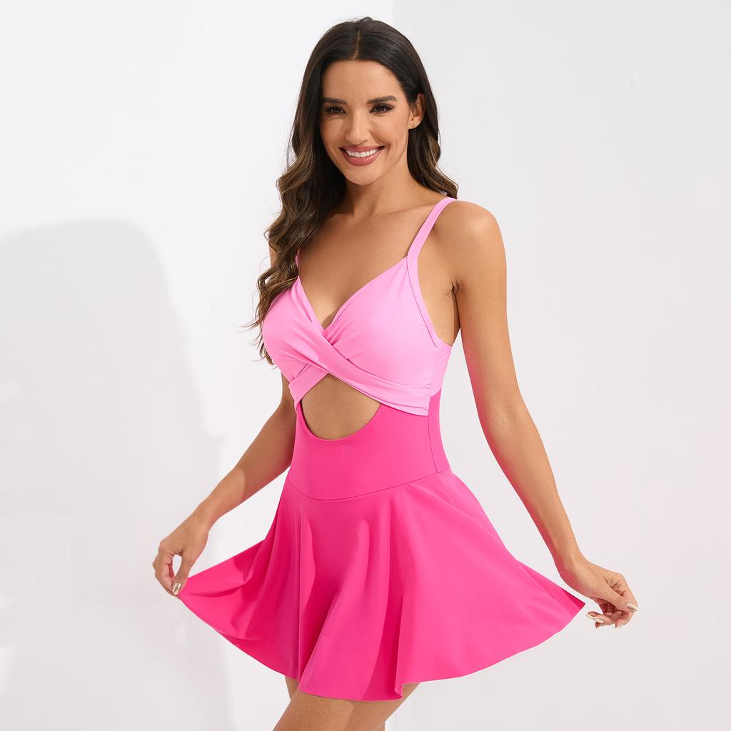 Women One Piece Swimsuit Hollow Out Swimdress Swimwear Bathing Suit Female Swim Dress EMA