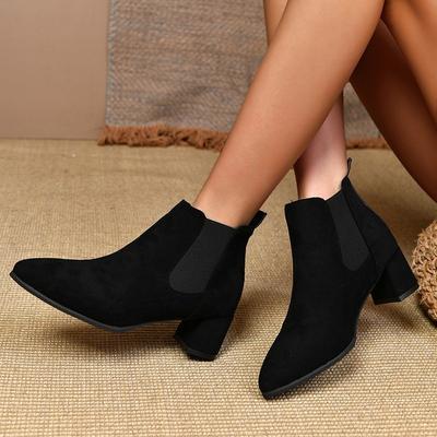 Neue Herbst Winter Damen Stiefel Spitzschuh Schlupf Damen Stiefeletten Schlicht Niedriger Absatz Kurze Chelsea Boots Botas Mujer