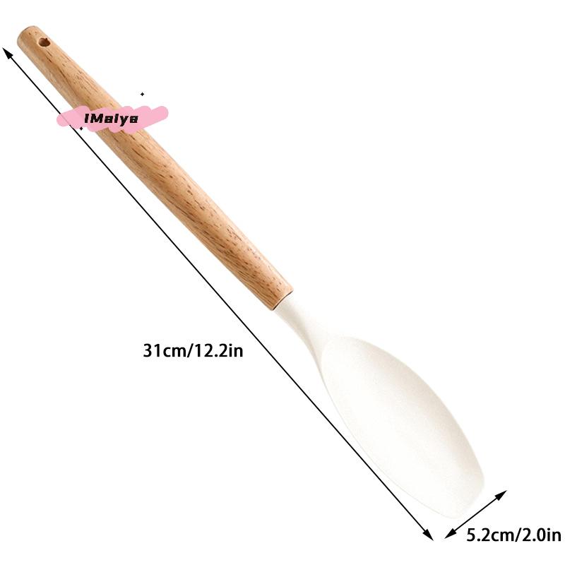 1Pc Silica Gel Cooking Utensil Scoop with Beech Wood Handle Salad Agitator Pot Scoop for Home Kitchen