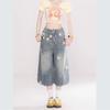 American Star-printed Washed Denim Cropped Pants Men's New Summer Casual Pants Wide-leg Shorts Women