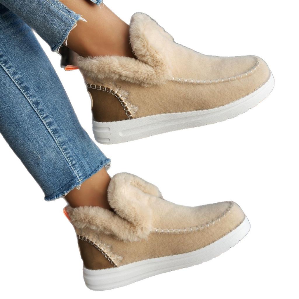2025 new winter foreign trade women's cotton shoes large size plush thickened burr warm flat cotton shoes
