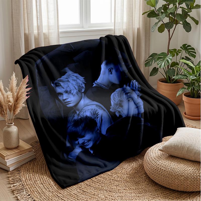 Justin BieberPrinted Flannel Blanket Cozy Skin-Friendly Warm Throw for Couch Bed Indoor Daily Use