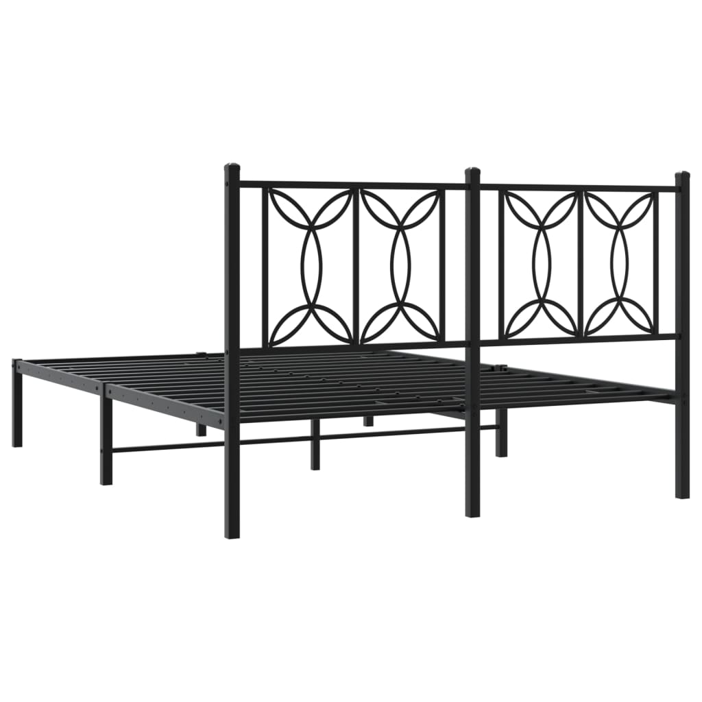 Metal Bed Frame with Headboard Black 135 X 190 Cm