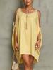 Sommar Ny Ärmlös Bomull Linne Klänning Lös Passform Elegant Trendig Halterneck Camisole Lång Klänning
