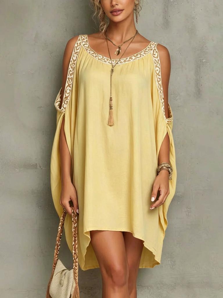 Sommar Ny Ärmlös Bomull Linne Klänning Lös Passform Elegant Trendig Halterneck Camisole Lång Klänning