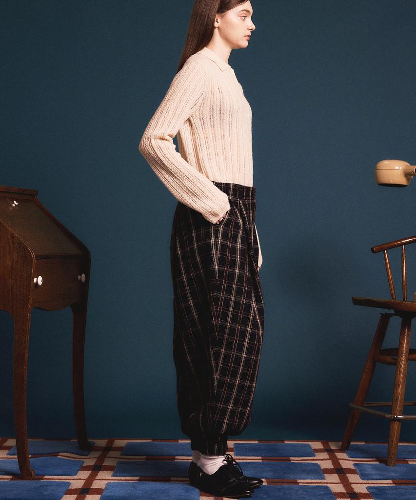 Soipeuyukaen Check Pattern Easy Baggy Elastic Jogger Pants