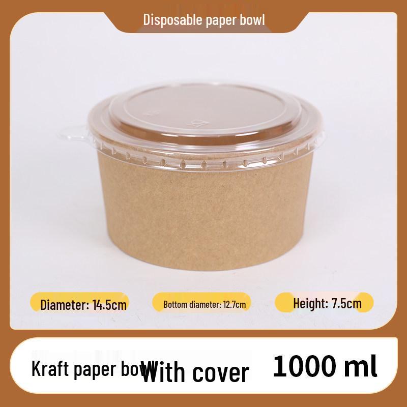 Cheng Yuan Thickened Waterproof and Oil-Proof Round Kraft Paper Food Container with Lid for Takeout and Salad Packaging