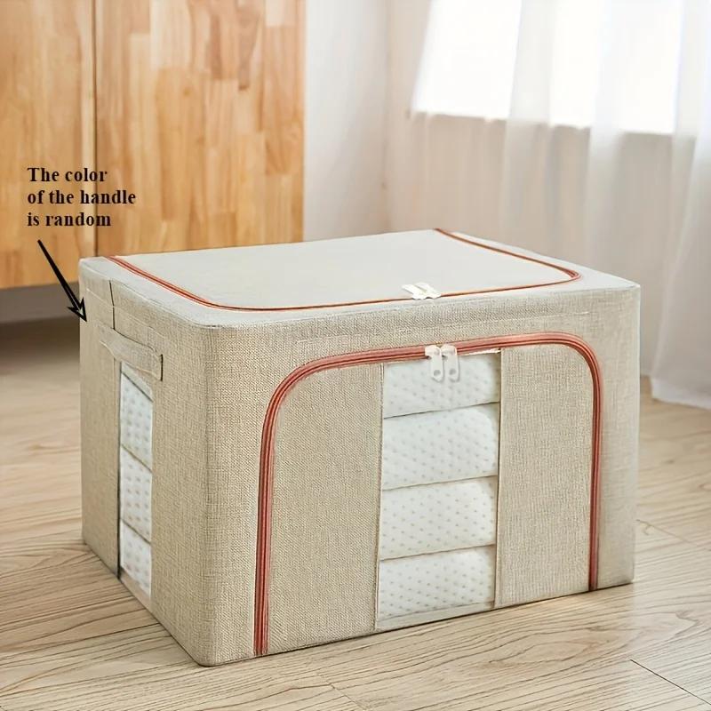 Oxford Fabric Clothing Storage Box with Steel Frame Folding Bag Clear Window Zipper for Clothes Bed Sheets Blanket with Handles