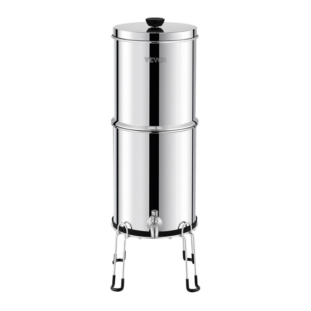 Gravity-fed Water Filter System, 2.25G 304 Stainless-Steel Countertop Water Filtration System, Reduces Lead and up to 99% of Chlorine, with 2 Ceramic
