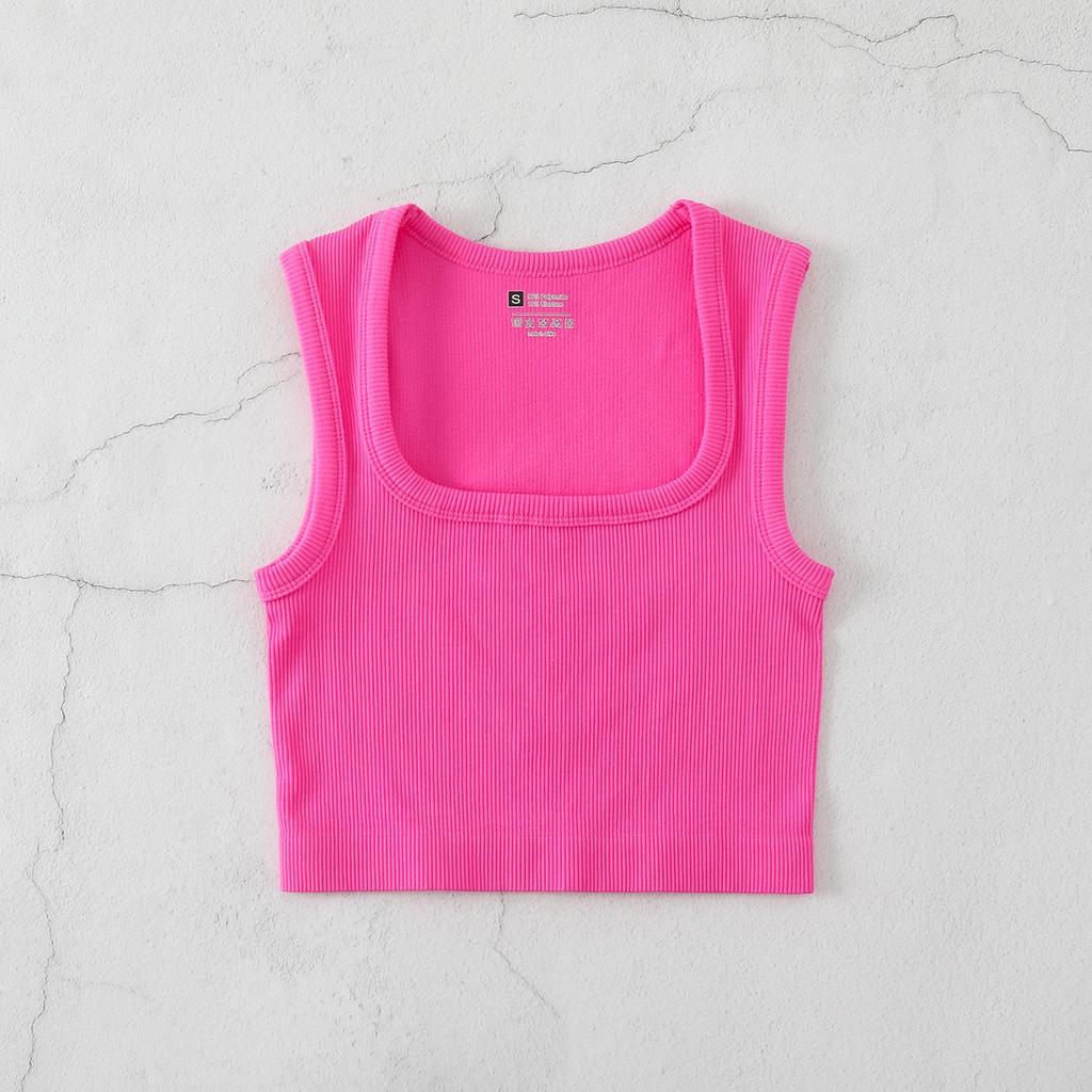 Plus Size Quick-Dry Ribbed Yoga Sports Tank with Square Neck