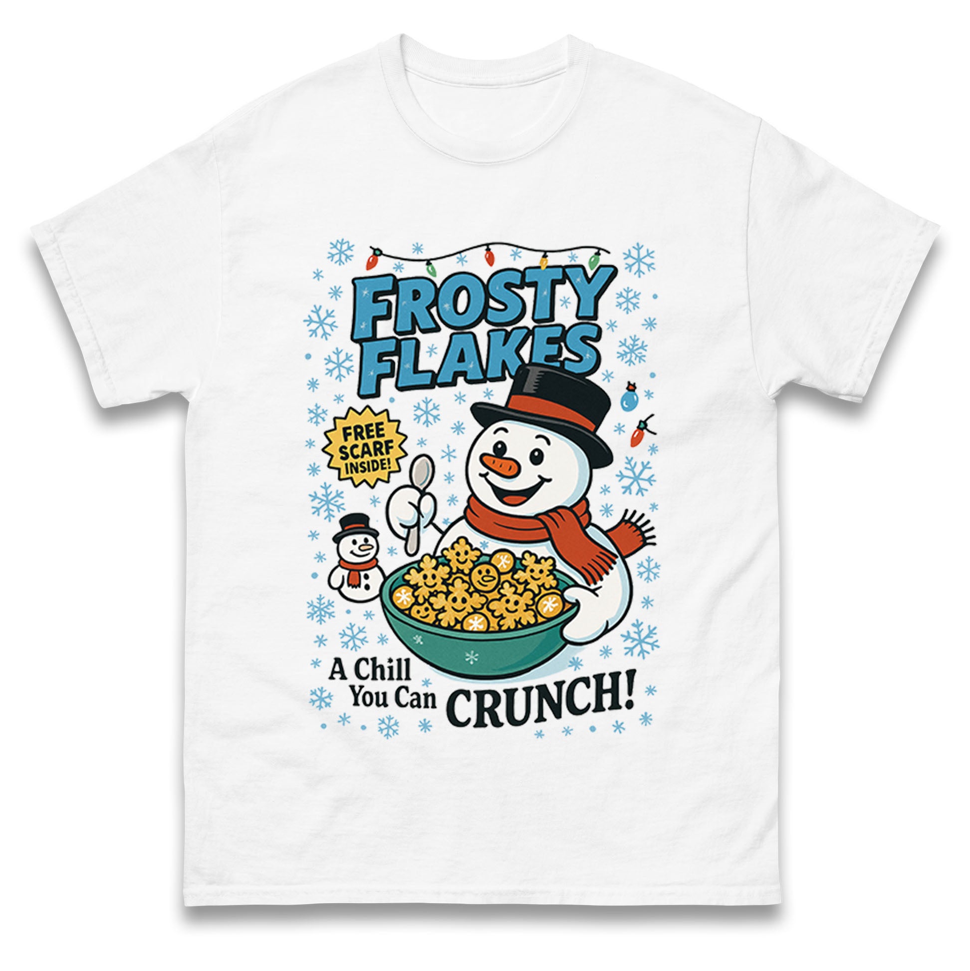

Frosty Flakes Snowman Christmas T Shirt Tshirt Mens Womens Unisex Tops Tees 3XL