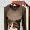 Front shoulder women's spring and summer new fishbone line design top women's bottoming shirt long sleeve t-shirt