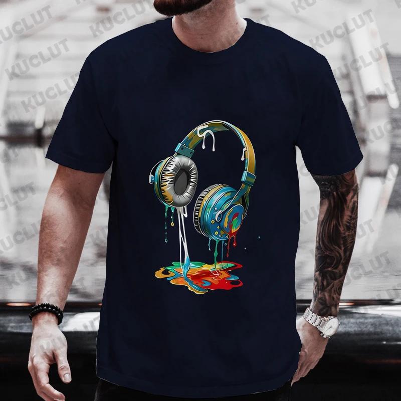 Men's Summer Graphic T-shirt with Hip Hop Fusion Earphones