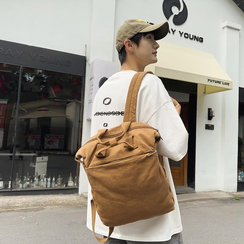 Plátěný jednobarevný studentský školní batoh Pánský velkokapacitní cestovní batoh