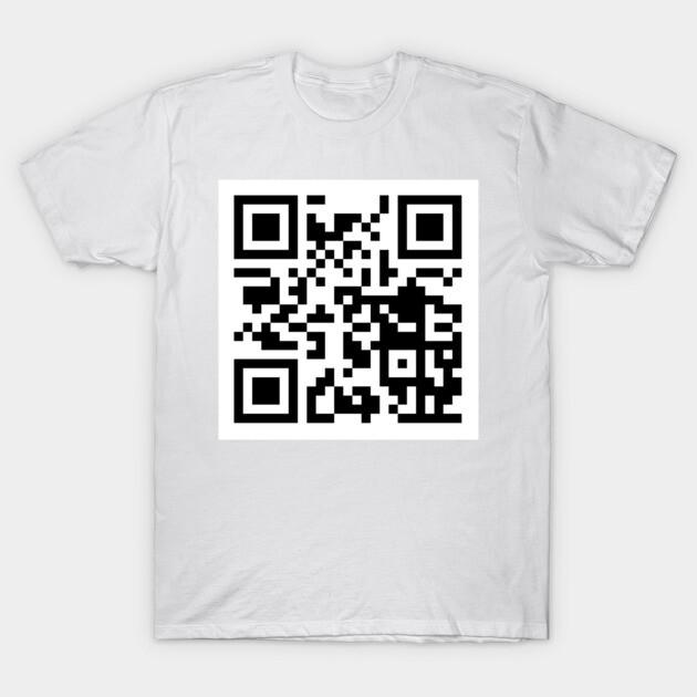 Asiatische Größe Herren Schwarz Print T-Shirt Rick Roll QR-Code Kein-Schnitt-Druck Baumwoll-T-Shirt