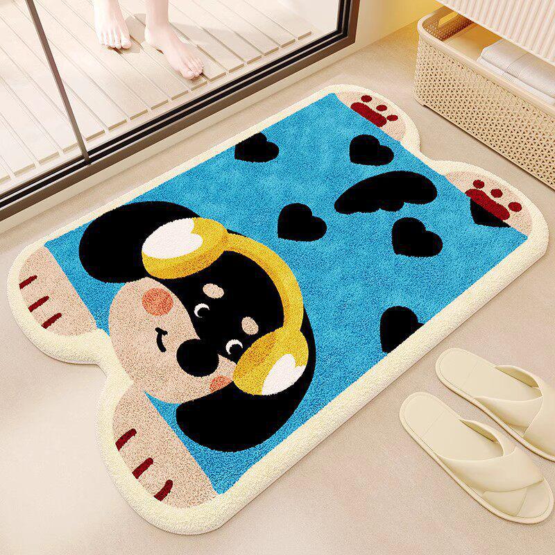 Cartoon Puppy Imitation Cashmere Floor Mat: Absorbent, Insulating Door Mat for Shower Room