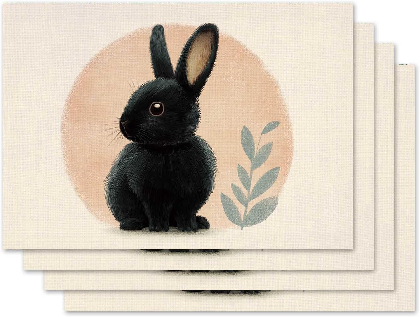 

Black Bunny Rabbit Placemat Set of 4 Spring Summer Placemats Seasonal Eucalyptus Table Mats for Indoor Outdoor Home Kitchen Dining Decor Party Farmhou 4Pcs