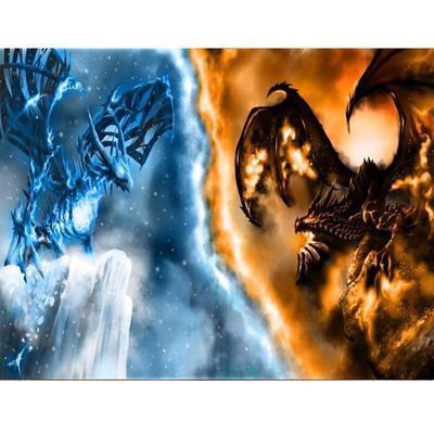 Diamond Embroidery Anime Ice Fire Dinosaur 5D Round Diamond Painting Cross Stitch
