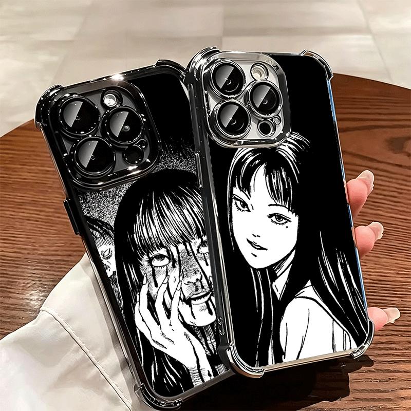 Japanese Horror Anime Plating Phone Case For Iphone 16 17 Pro Max Air 16E 14 15 Plus 12 13 Mini Anti-Fall Airabag Cover
