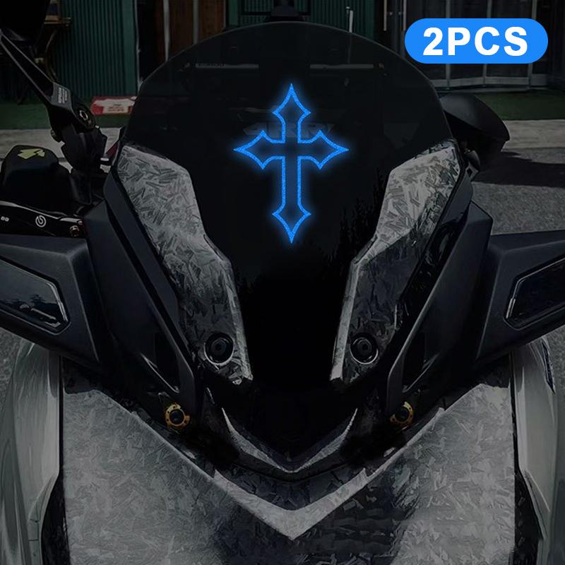 2 Pcs Reflective Cross Stickers Durable Anti-scratch Decals for Motorcycle Helmets Car Windows Bike Frames Off-road Riding Use