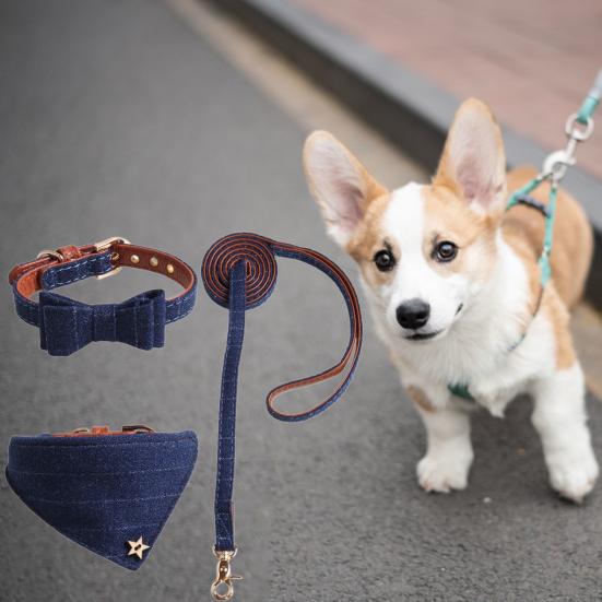 3Pcs/Set Pet Collar Set Plaid Print Vintage Style Bowknot Tie Dog Collar