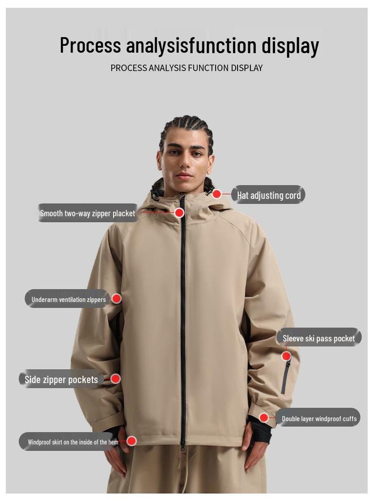 2526 Ski Suit: Men's & Women's Solid Color, Windproof, Waterproof, Breathable Snowboard Workwear, Couple's Professional Ski Gear.