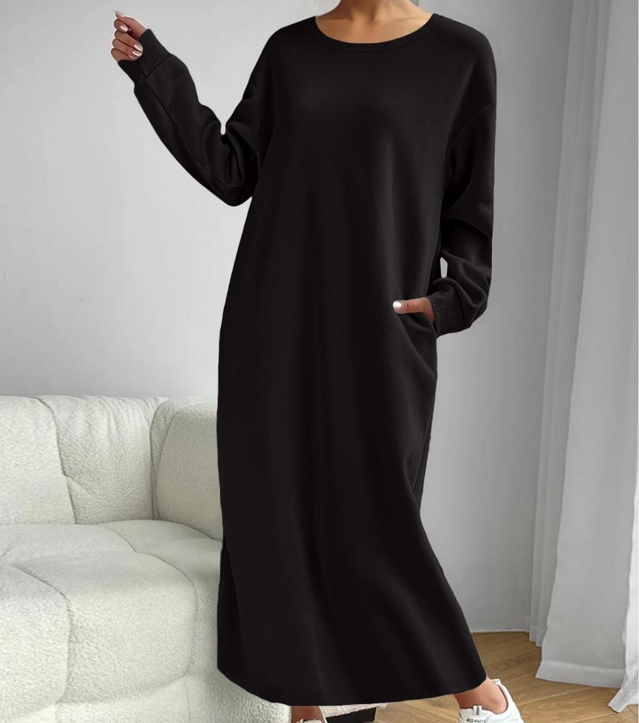 2025 Autumn/Winter Casual High-End Long-Sleeved Solid Color Round Neck Sweatshirt Dress