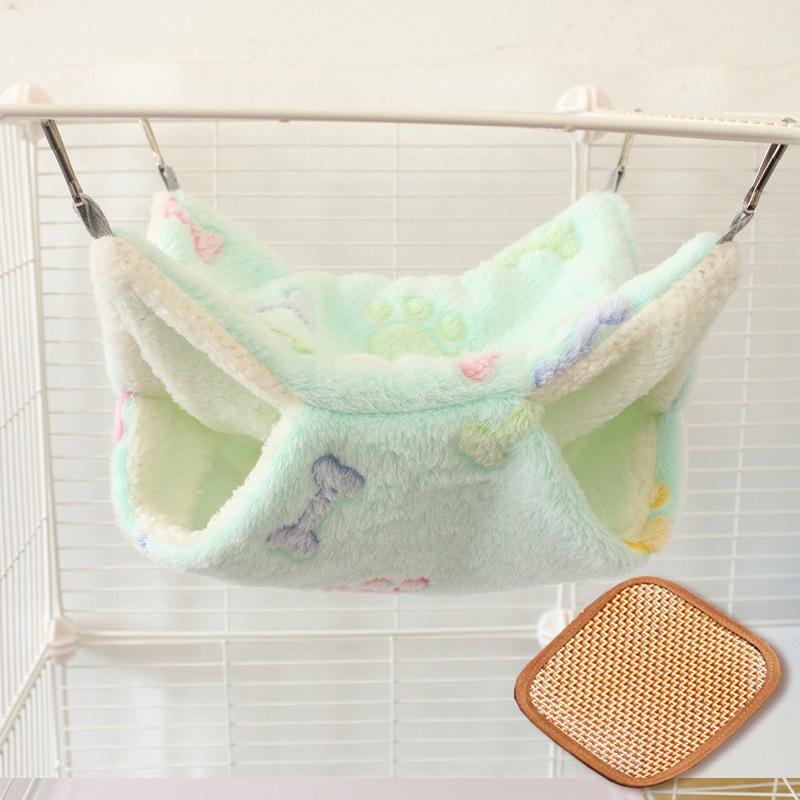 Gemütliche Doppellagen-Hängematte mit Blumenzweig für Gleithörnchen & kleine Haustiere - Plüsch-Samt Herbst/Winter-Bett