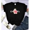 T-shirt Estiva Unisex alla Moda con Lettere e Fiori Profumo Camicia T-shirt con Stampa alla Moda Top a Maniche Corte di Marca