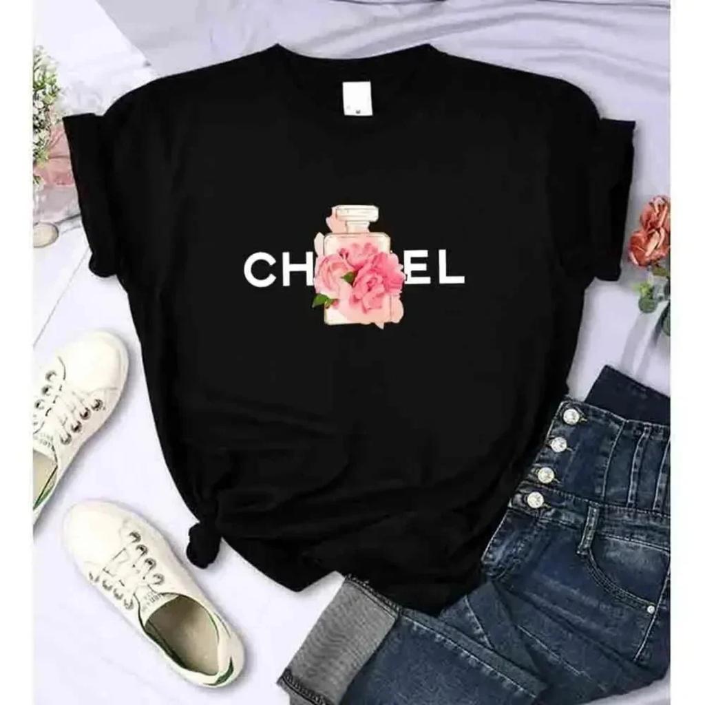 Moda Donna Estate T-shirt Alfabeto Fiore Profumo Camicia Moda Fantasia Stampata T-shirt Marca Manica Corta Top