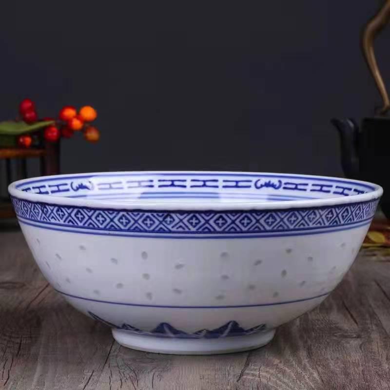Niebiesko-biały porcelanowy zestaw miseczek Linglong w stylu retro (4-10 cali) – Idealny do ryżu, zupy lub makaronu.