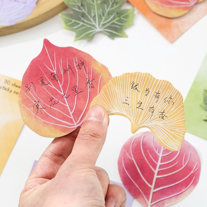 Autumn Office School Supplies Leaves Sticky Note Paper High Value Book Student Message Stickers Memo Pad Kawaii Stationery Gift