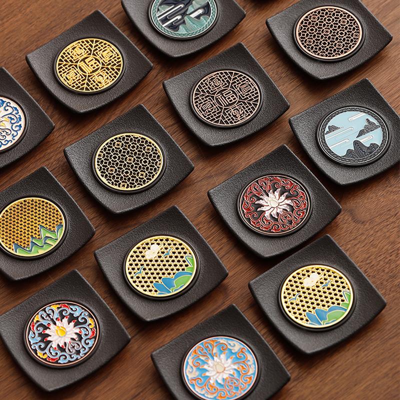 Enamel Chinese Style Coaster Square Non-slip Heat Insulation Tea Cup Mat Tea Ceremony Kung Fu Tea Pads Tea Set Accessories