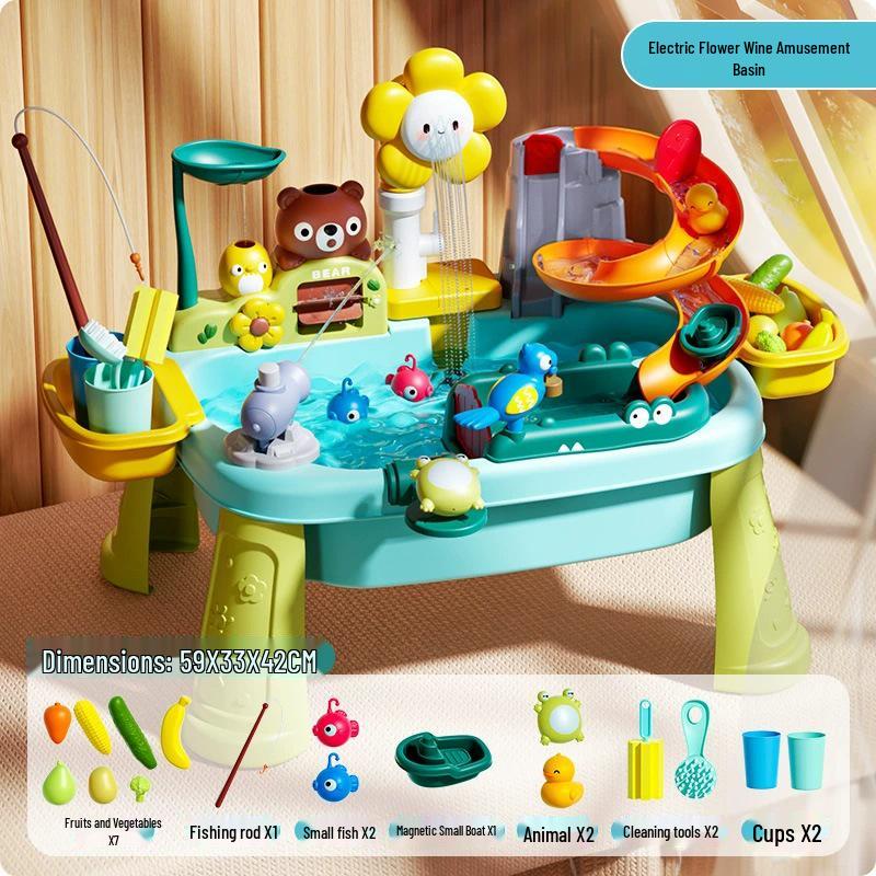 Children's Day Electric Water Play Table: Role-Playing Dishwashing, Fishing, Slide, and Sprinkler Toys