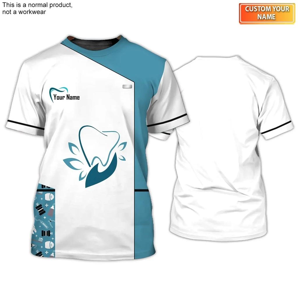 Nové letní sportovní tričko s kulatým výstřihem a potiskem zubních nástrojů, sjednocené 3D tričko, přizpůsobené tričko pro zubaře, pánské a dámské ležérní volné T